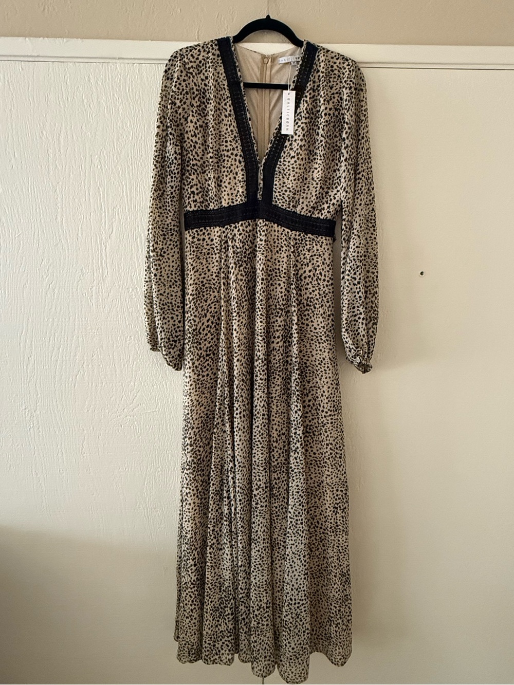 Baltic Born Tan & Black Leopard Print Boho Lace Long Sleeve Maxi Dress